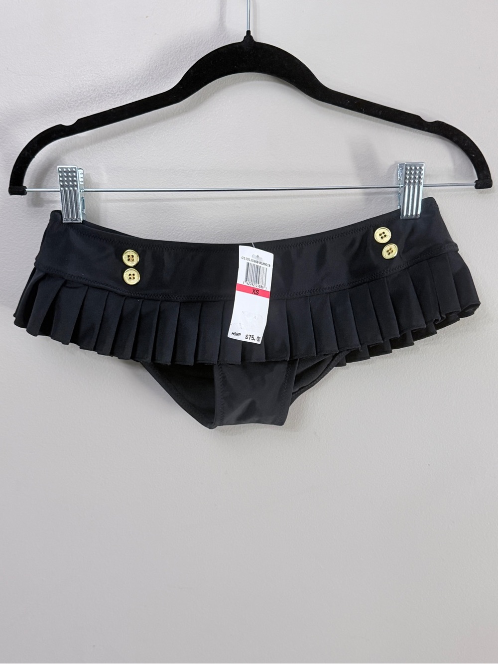 Jessica Simpson Pleated Mini Swim Skirt Bikini Bottom Black